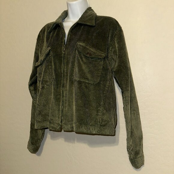 VTG‎ Y2K Green corduroy zip up jacket 90’s 2000’s Grunge Cropped Kurt Cobain L - Picture 2 of 11